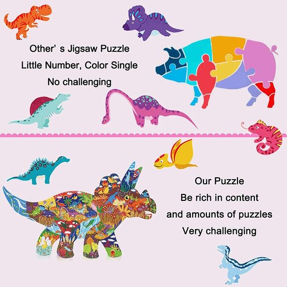 Jigsaw Puzzles for Kids Adults 150 Pieces Unique Shaped Dinasour Triceratop - Picture 3 of 11